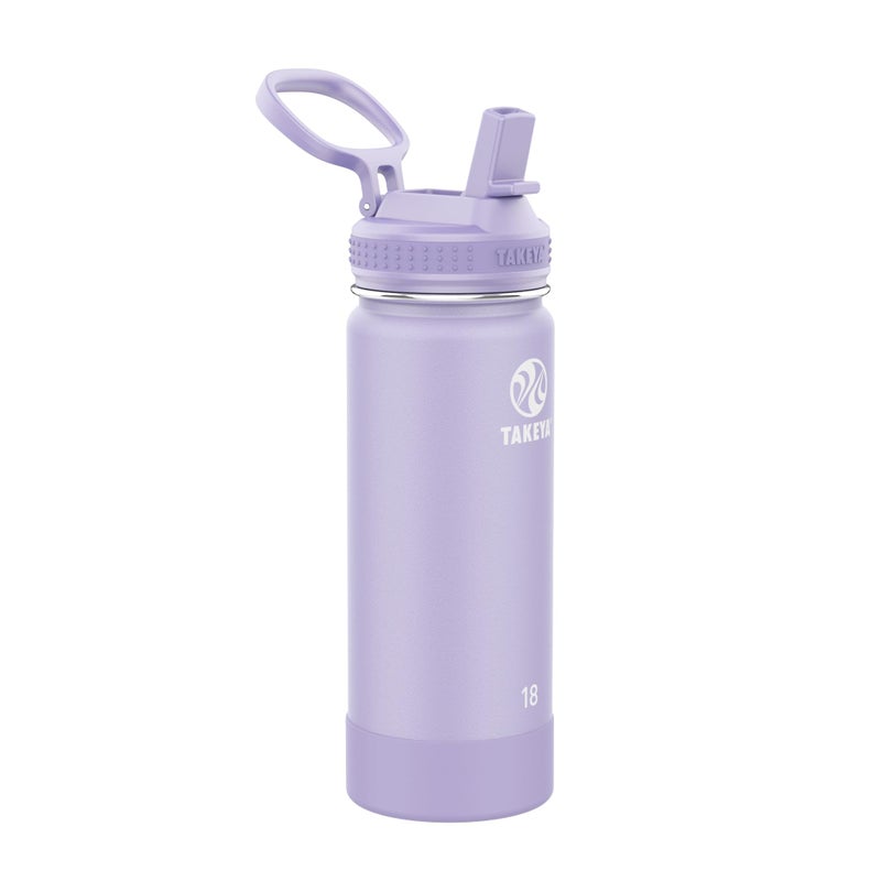 Takeya Actives Water Bottle with Straw Lid - Insulated Stainless Steel Water Bottle with Straw Lid - Dishwasher Safe Bottle & Lid - Durable Water Bottle with Easy Carry Lid - 18 oz, Lavender Fields - Image 1